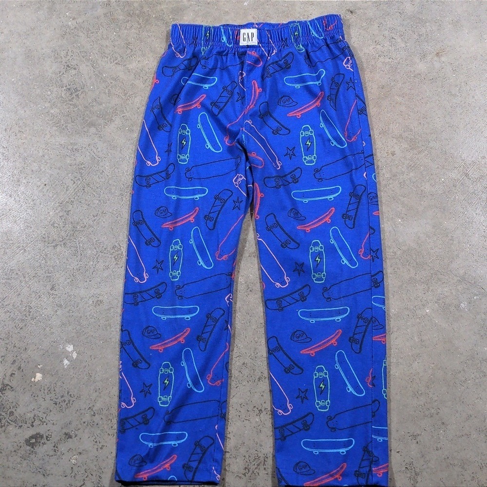 GAP Kids Boys Size 8 Pajama Pants Blue Skateboard Print Recycled Polyester Sleep